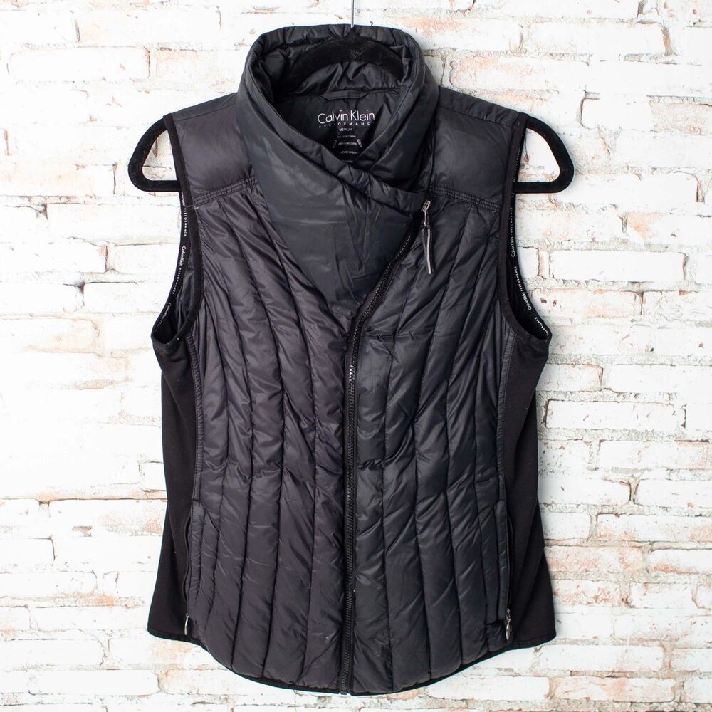 Calvin Klein Performance Women's M Black Premium Down Puffer Vest Stretch Zip